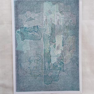 Blue abstract monotype print