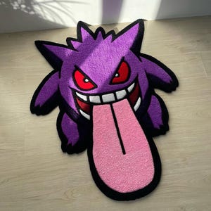 Gengar with tongue rug,Anime Rug, tugtedFloor Mat, Cozy Room Decor, Gengar Rug, Tufted Rug, Area Rug,, gengar handmade rug