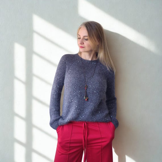 Grey Angora Sweater | Quiet Luxury Knitwear | Soft Old Money Pullover | Elegant Winter Sweater