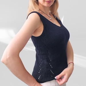 Handmade Black Cotton Knit Tank Top, Lightweight Sleeveless Vest