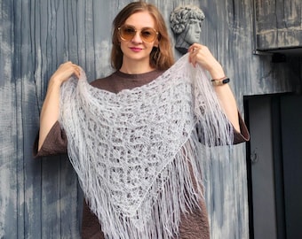 Chal de mohair para novia / Bufanda nupcial para la novia / Chal de encaje suave / Cubrebocas nupcial color marfil / Accesorio para bodas de invierno