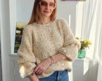 Jersey de punto color crema extragrande, jersey suave y minimalista, conjunto de lujo discreto, estilo elegante y chic.