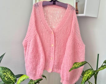Pink Mohair Cardigan Women | Coquette Sweater | Balletcore Knit Cardigan