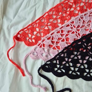 Hand Knit Coral Linen Bandana, Boho Triangle Hair Scarf