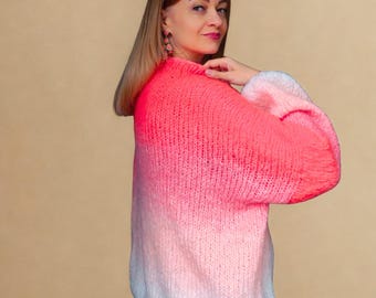 Suéter rosa degradado para mujer, jersey de punto Barbiecore, conjunto de vestir Dopamine, suéter de mohair extragrande, estética Soft Girl