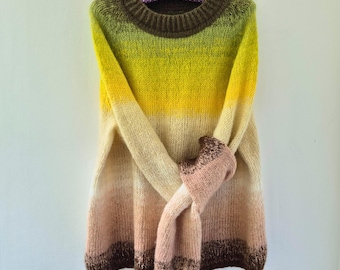 Suéter arcoíris de mohair tejido a mano, jersey extragrande de rayas coloridas