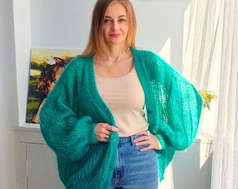 Mohair Cardigan, Soft Fluffy Sweater, Cozy Knit Cardigan, Warm Lightweight Sweater, Gift for Her, Handmade Knitwear