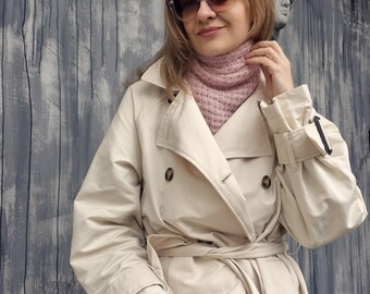 Pañuelo para la cabeza de mohair para niños tejido a mano, color rosa suave