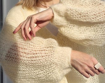 Aesthetic Mohair Cardigan, Soft Fluffy Sweater, Minimalist Knitwear, Dreamy Outfit, Light Airy Cardigan, Cozy Style