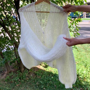 Hand Knit Alpaca Mohair Cardigan, Lightweight Fluffy Sweater