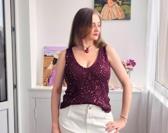 Burgundy Tank Top Women, Capsule Wardrobe Top, Minimalist Knit Top, Elegant Basic Top, Versatile Sleeveless Top, Everyday Outfit