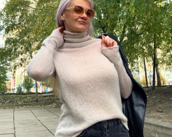 Alpaca Turtleneck Sweater Women, Sparkle Knit Sweater, Cozy Luxury Pullover, Oversized Winter Sweater, Soft Alpaca Knitwear