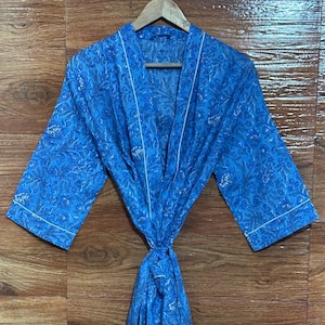 Women&#39;s Long Cotton Kimono - Indian Recycled Cotton Kimono - Boho Lounge Dress - Plus Size Beach Cover Up Kimono - Silk Nightwear Robe