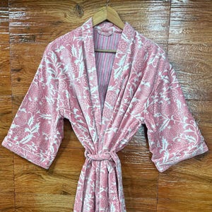 Indian Floral Print Velvet Kimono Robes, Morning Tea Velvet Coat, Bridesmaid Robe, Women Wear Cotton Velvet robe, Velvet Jacket Bridal Robe