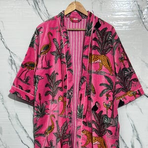 Indian Floral Print Luxury Velvet House Robe, Unisex Kimono Boho Kimono Indian 100% Cotton Winter Warm Christmas, Gift for her