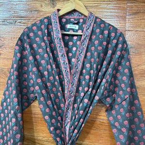 Hand Block Printed Cotton Kimono Robe | Floral Bathrobe | Lightweight Summer Loungewear | Spa Robe | Bridesmaid Gift | Dressing Gown
