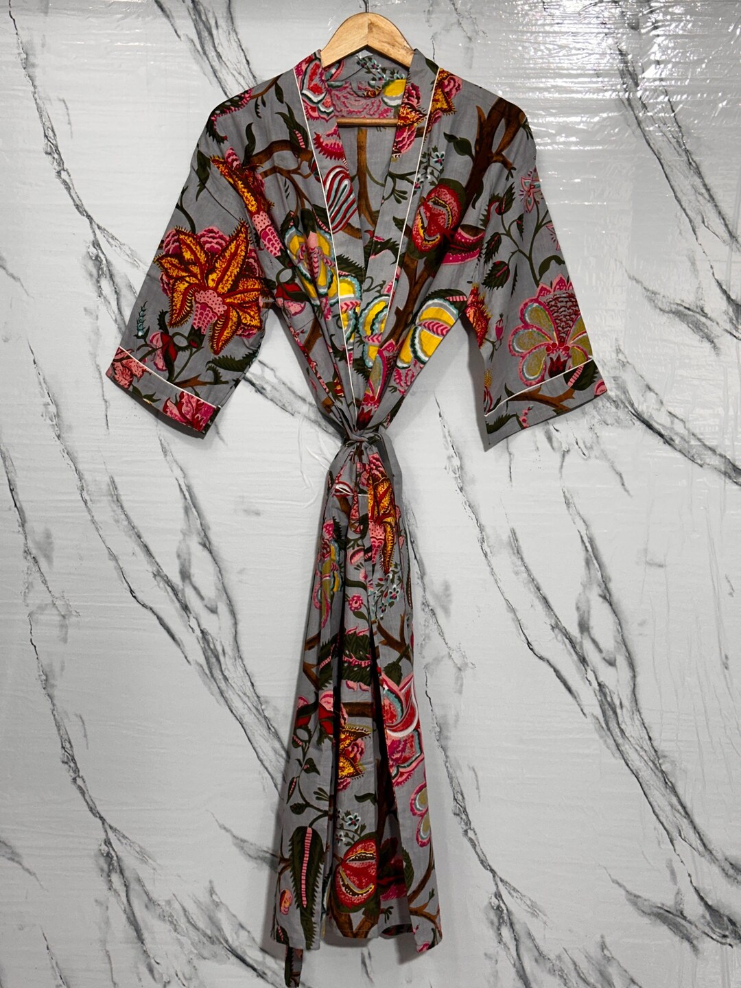 Shimpan Robe Tropical Cotton Kimono Robe: Boho Beach Cover Up - Etsy