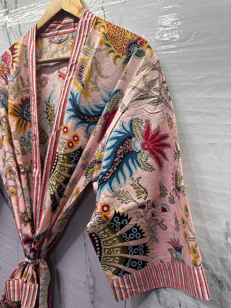 Cute Patterned Robe Floral Print Cotton Kimono Robe: Boho Lounge Wear - Etsy