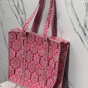 Cotton Quilted Tote Bag, Shoulder Bag, Handmade Luggage Bag, Market Shopping Bag, Tote Bag For Gift, Women&#39;s Grocery Bag, Everyday Use Bag