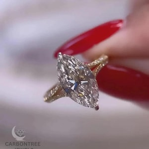 3.00 Ct Engagement Ring Lab Grown Diamond Marquise Cut | 14K Gold Solitaire Ring | Dainty Marquise Diamond Ring | Unique Promise Ring