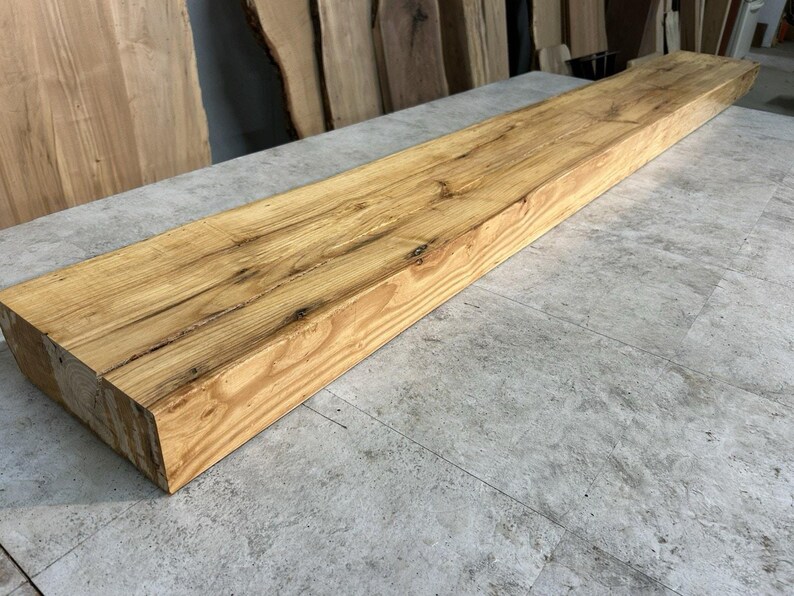 Mantle Romy Ash Wormy Live Edge Ash Wood Fireplace Mantel, Rustic Statement Piece, Kiln ...