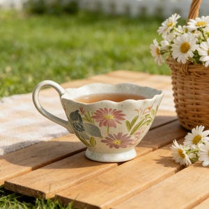 floral ceramic coffee mug cottagecore garden tea cup