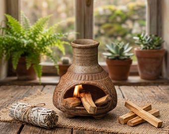 Mini Chiminea Incense Burner, Palo Santo Holder, Ceramic Fireplace Incense Holder, Rustic Smudging Burner, Boho Altar Decor Gift