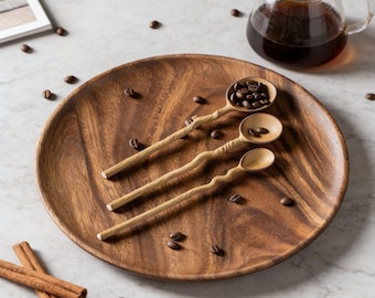 Cuchara de café de cerámica, cuchara para revolver con forma de rama de madera rústica, cuchara de cocina hecha a mano con estilo cottagecore, decoración de cafetería con temática de bosque.