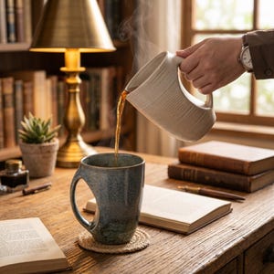 Handmade Ceramic Coffee Mug, Large Black Pottery Mug, Kiln Changed Glaze Tea Cup, Rustic Office Desk Mug, Gift for Him