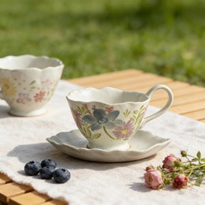 handmade style ceramic tea cup floral pattern