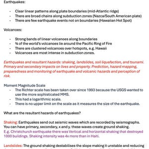 May include: A document titled "Hazardous Environments Statistics" with text detailing earthquakes, volcanoes, and related hazards. Includes information on plate tectonics, seismic waves, and the Moment Magnitude Scale.