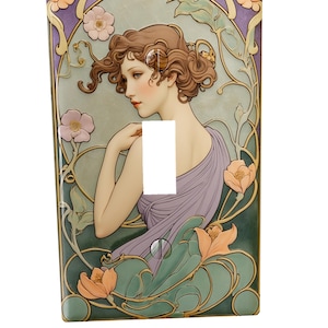 Art Nouveau Metal Light Switch Cover: Mucha Style Wall Plate