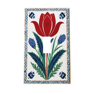 Placa de pared decorativa de metal con tulipán rojo para interruptor de luz