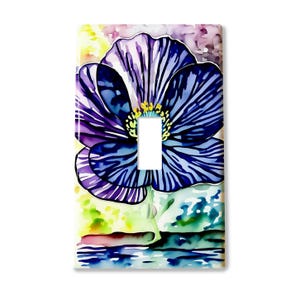 Tiffany-Inspired Watercolor Flower Metal Light Switch Cover-Purple Stained Glass Art- Wallplate - Outlet Cover