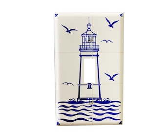 Dutch Lighthouse Steel Light Switch Cover, Delft Blue Wall Plate, Decorative Outlet Cover