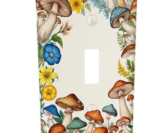 Mushroom Metal Light Switch Cover, Botanical Cottagecore Decor