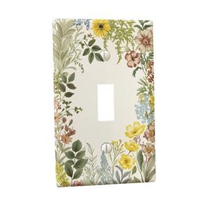 Vintage Wildflower Border Metal Light Switch Cover - Pressed Botanical Garden Cottage Country Meadow Herb Wall Plate