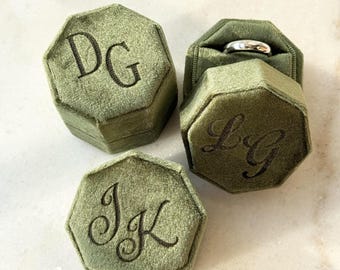Personalized Ring Box, Engraved Velvet Ring Box, Custom Monogram Ring Holder, Wedding Ring Box, Engagement Ring Box Gift
