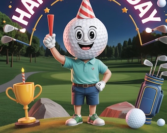 Tarjeta de cumpleaños con pelota de golf: divertido diseño de gorro de fiesta para golfistas