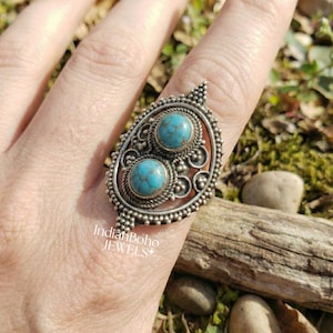 Anello fatto a mano con turchese Blue Ridge, gioiello tribale in stile vintage, anello regolabile.