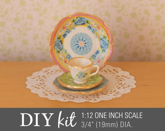 Make Dollhouse "China" Dishes with 1:12 Miniature Waterslide Decals Kit – Dolce Blue Rose