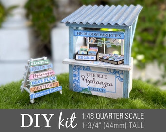 DIY Miniature Kit - 1:48 Blue Hydrangea Seed Stand- Create a quarter scale market stall with garden accessories (unpainted)