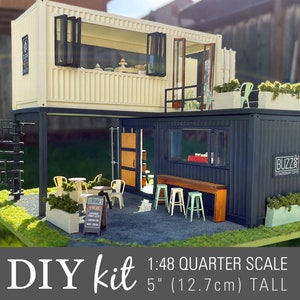 DIY Miniature Kit - 1:48 Shipping Containers - Create a quarter scale scene w/ a coffeehouse and bakery. Includes furniture & accessories