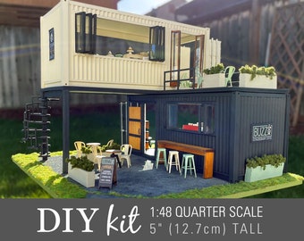 DIY Miniature Kit - 1:48 Shipping Containers - Create a quarter scale scene w/ a coffeehouse and bakery. Includes furniture & accessories