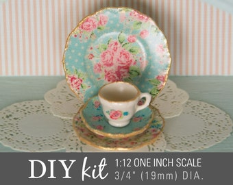 Make Dollhouse "China" Dishes with 1:12 Miniature Waterslide Decals Kit – Blue Chintz