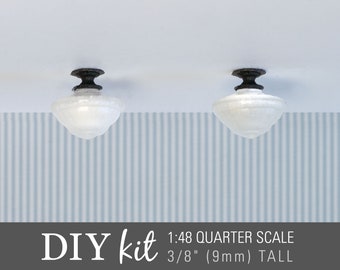 1:48 Miniature Ceiling Shades for Dollhouses - LED Ready - Quarter Scale Semi Flush Mount "Academy" - Set of 2 (unpainted resin)