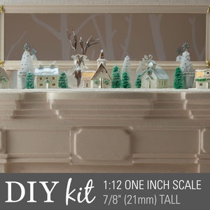 DIY Miniature Kit - 1:12 Snow Village Kit - Create a tiny glitter house village for your dollhouse fireplace mantel! No painting.