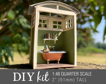 DIY Miniature Kit - 1:48 Scale Bathhouse-Create a quarter scale dollhouse garden structure w/a bathtub & accessories (unpainted card, resin)