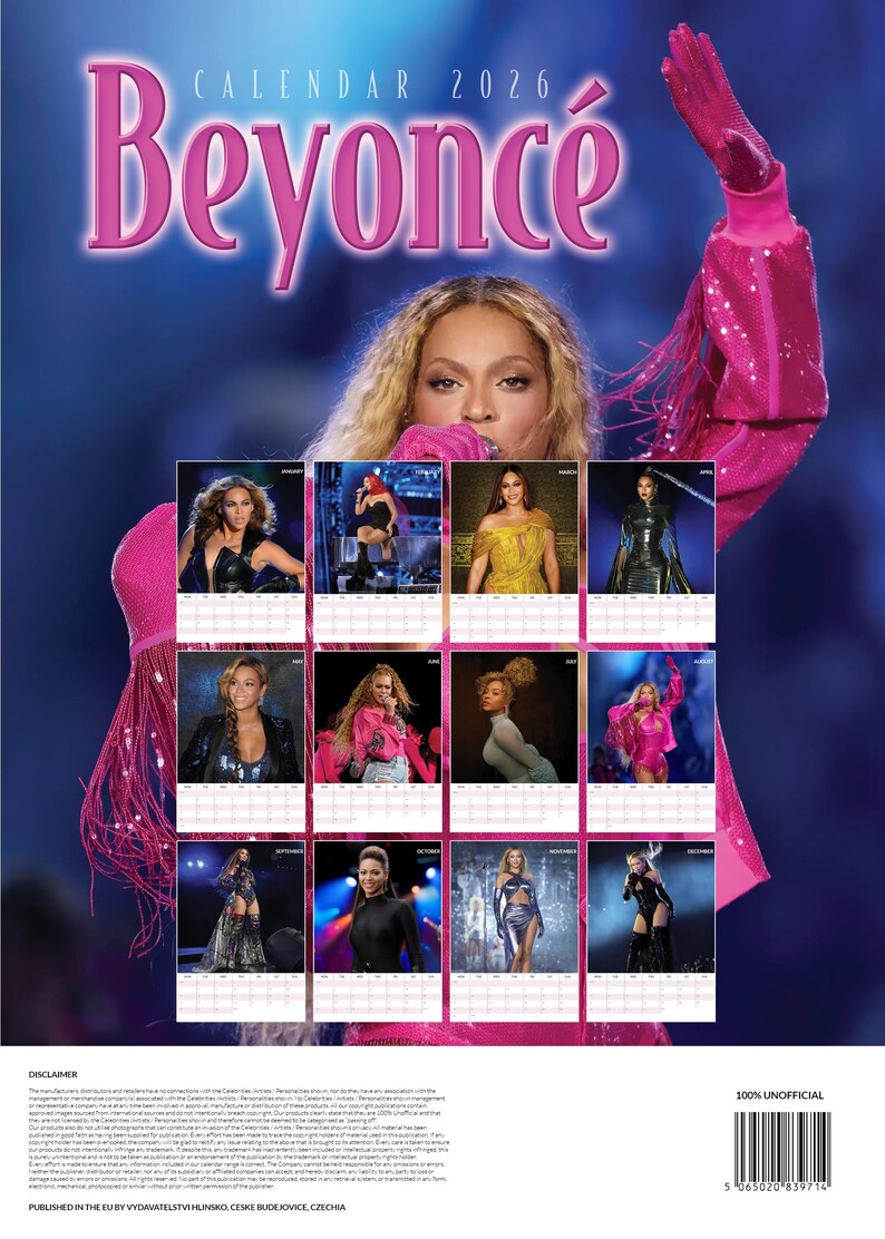 Beyoncé 2026 A3 Calendar Etsy