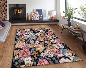 Floral Pattern Area Rug,Vibrant Flower Print Carpet for Living Room and bedroom,Modern Botanical Design,Colorful Floral Rug,Soft Area Carpet